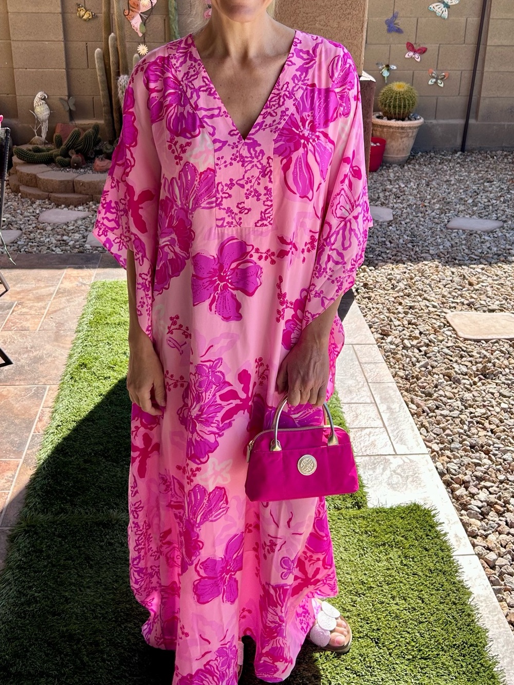 NWT Lilly Pulitzer Levy Parigi Pink Floral Caftan Dress (purse not included)